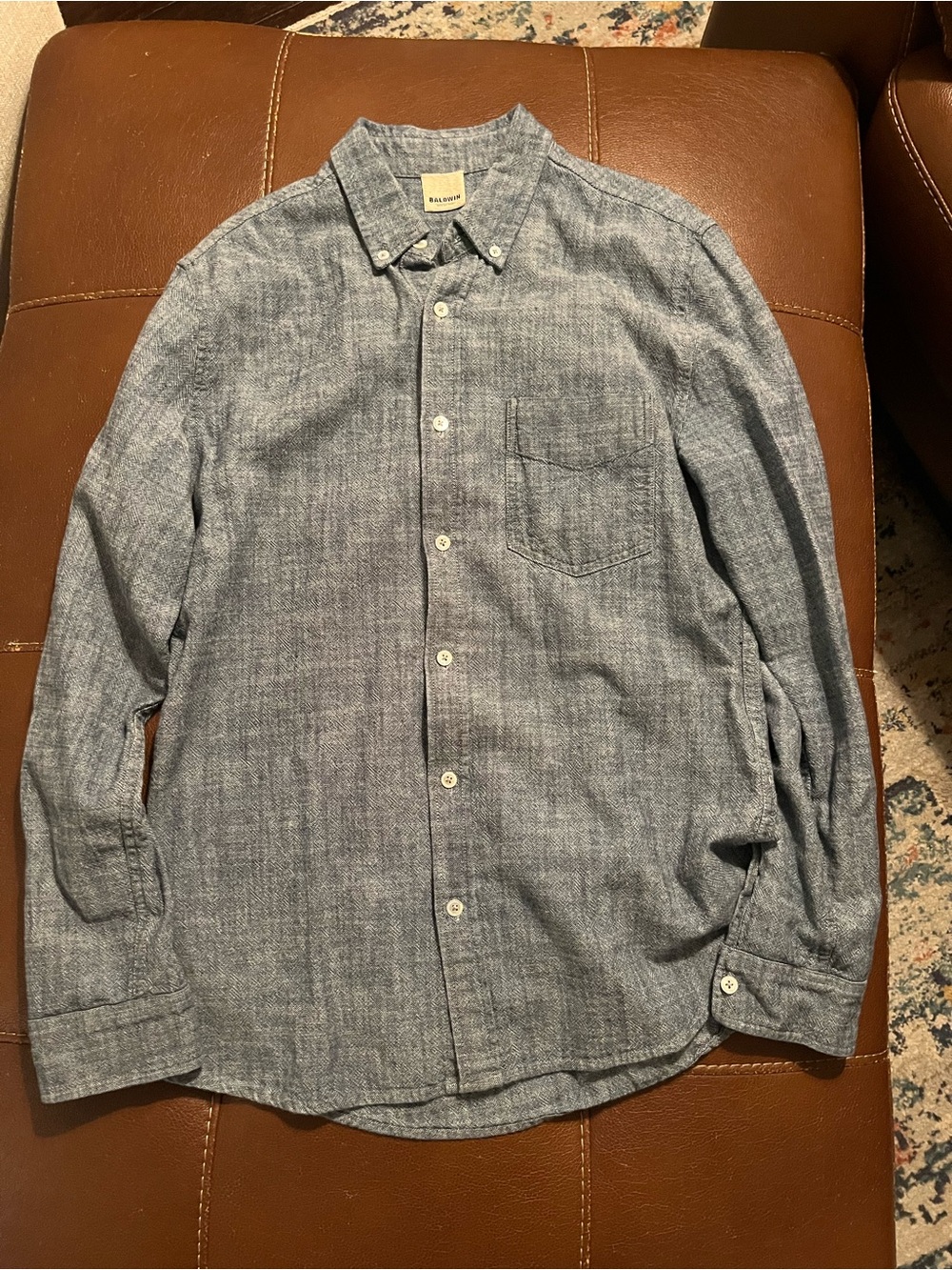 Baldwin Men's Blue Button-Down Chambray Shirt - M